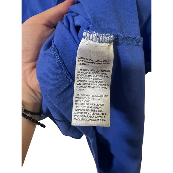 Chicos Size 2/ Large Blue Eyelet Sleeve Casual T Shirt Top - Picture 4 of 5